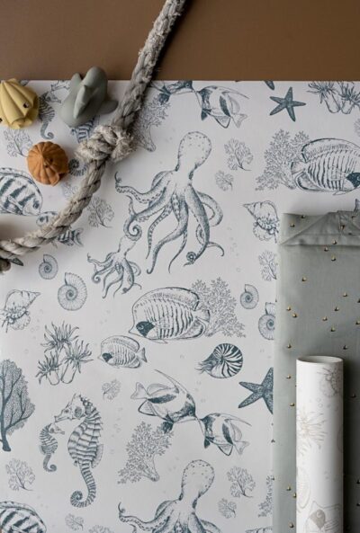 wit met blauw kinderkamer behang thema onderwaterwereld, little underwater world van little amour