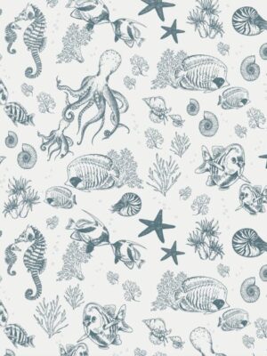 wit met blauw kinderkamer behang thema onderwaterwereld, little underwater world van little amour