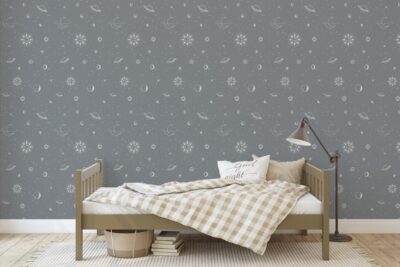 blauw ruimte behang voor een kinderkamer, space stars van little amour