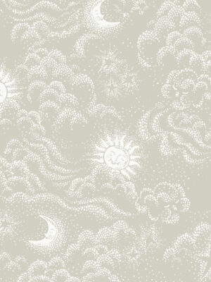 Beige ruimte behang met maan, sterren, zon en wolken, happy cloud van littlephant