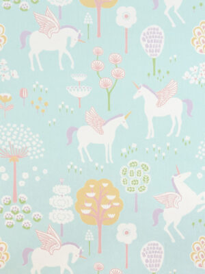 Turquoise behang met unicorns, behang true unicorns van majvillan