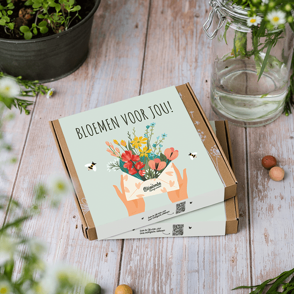 Blossombs giftbox medium met de tekst 'Bloemen voor jou'