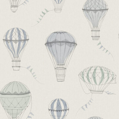 Behang luchtballonnen Boråstapeter Behang Up In The Sky - blauwgroen