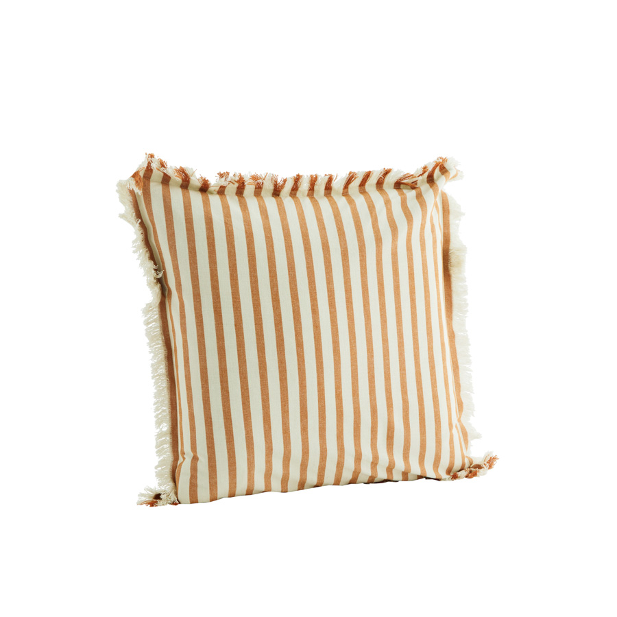 Kussenhoes gestreept wit/oranje - 50 x 50 cm | Madam Stoltz