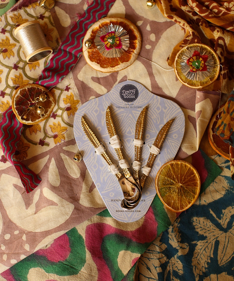 Messing theelepeltje veren Stella - set van 4 Doing Goods