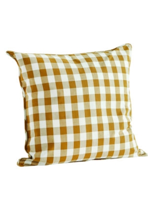 Geblokte kussenhoes - witmosterd 50 x 50 cm Madam Stoltz