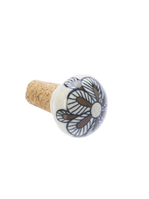 Handgeschilderde wijnstopper keramiek - witbruin Madam Stoltz