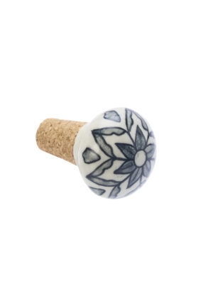 Handgeschilderde wijnstopper keramiek - witgrijs Madam Stoltz