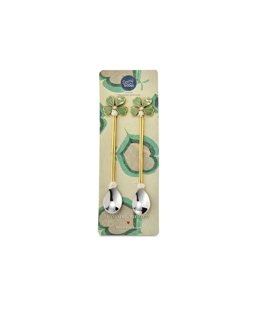 Verpakking Messing theelepels klaver Lucky Clover - set van 2 Doing Goods