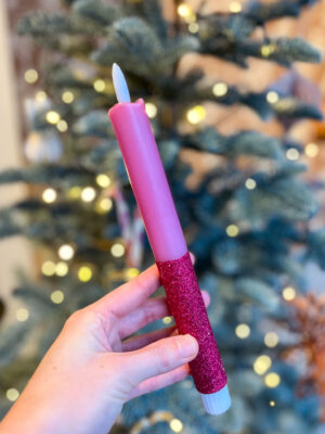 Led kaars - donkerroze met glitters