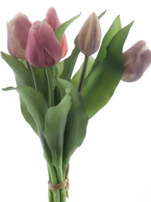 Kunst tulpen ‘real touch’ 7 stuks 31 cm - roze/lichtpaars mix