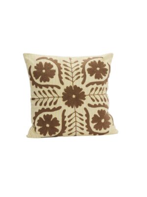 Kussenhoes geborduurd beige/bruin 45 x 45 cm | Madam Stoltz
