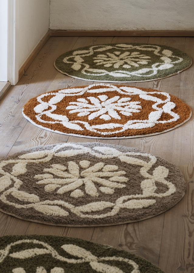 Getufte ronde badmat - 60 cm - beige/grijs | Madam Stoltz