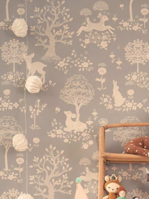Bosdieren behang kinderkamer | Majvillan | Summer Fields - blauw